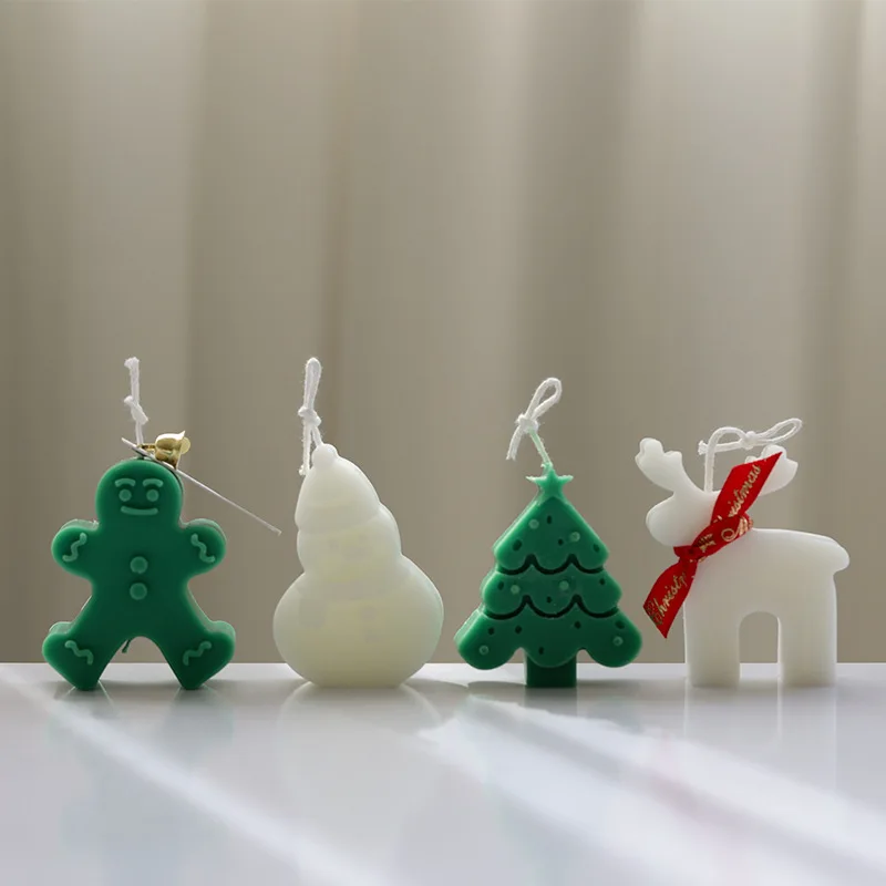 Moule à bougie série noël, bricolage, bonhomme en pain d'épice, élan, aromathérapie, artisanat en gypse, moulage de ciment, fabrication de savon, cadeaux de noël