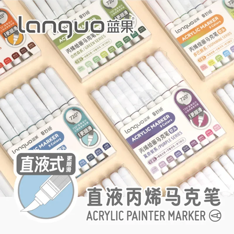Languo 288/9 stylos de peinture acrylique liquide Direct pinceau marqueur de couleur pour peinture sur roche noël bricolage fournitures d'art papeterie