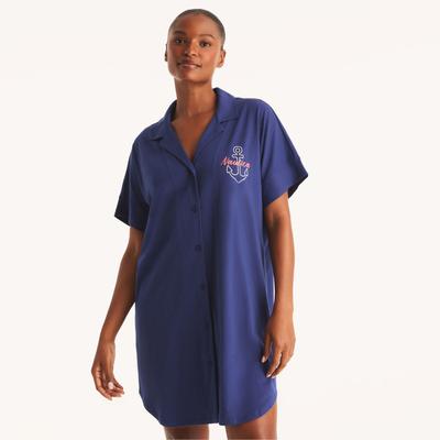 Nautica Women's Sleep Shirt Dress Ice Blue, S