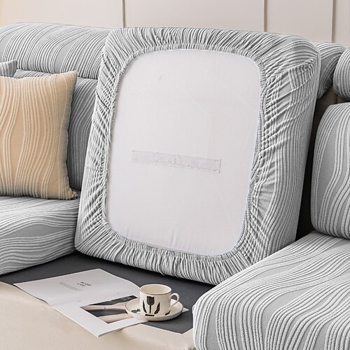 wasserabweisender Sofa-Sitzkissenbezug mit Jacquard-Streifen, Schonbezug, elastisch, Couch-Sessel, Loveseat, 4- oder 3-Sitzer, grau, uni, einfarbig, weich, strapazierfähig, waschbar Image
