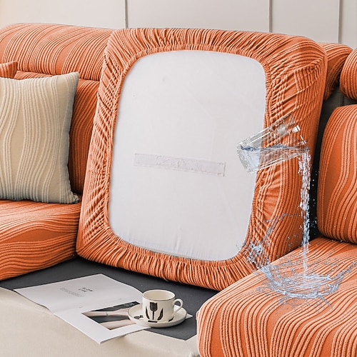 wasserabweisender Sofa-Sitzkissenbezug mit Jacquard-Streifen, Schonbezug, elastisch, Couch-Sessel, Loveseat, 4- oder 3-Sitzer, grau, uni, einfarbig, weich, strapazierfähig, waschbar Image