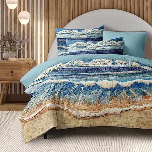 Sommer-Bettbezug-Set aus Baumwolle mit Aqua-Ozean-Muster, weiches 3-teiliges Luxus-Bettwäsche-Set, Wohndekor, Geschenk, Zwilling, Vollkönig, Queen-Size-Bettbezug Image
