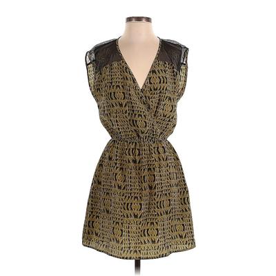 Cocktail Dress - Wrap V Neck Sleeveless: Brown Print Dresses - Women's Size Small