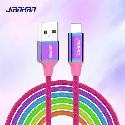 Jianhan usb c kabel 3a schnell aufladen buntes regenbogen geflochtenes typ c kabel für iphone 15 samsung xiaomi huawei lg datenkabel Image