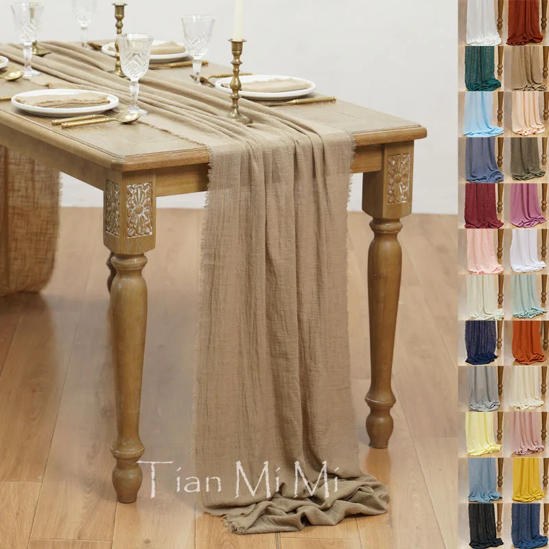Tischläufer, rustikales Baumwollgaze-Tuch, Esszimmer, Sackleinen, Retro-Grat-Textur, Vintage, für Hochzeit, Party, Leinen, Weihnachtsdekoration Image