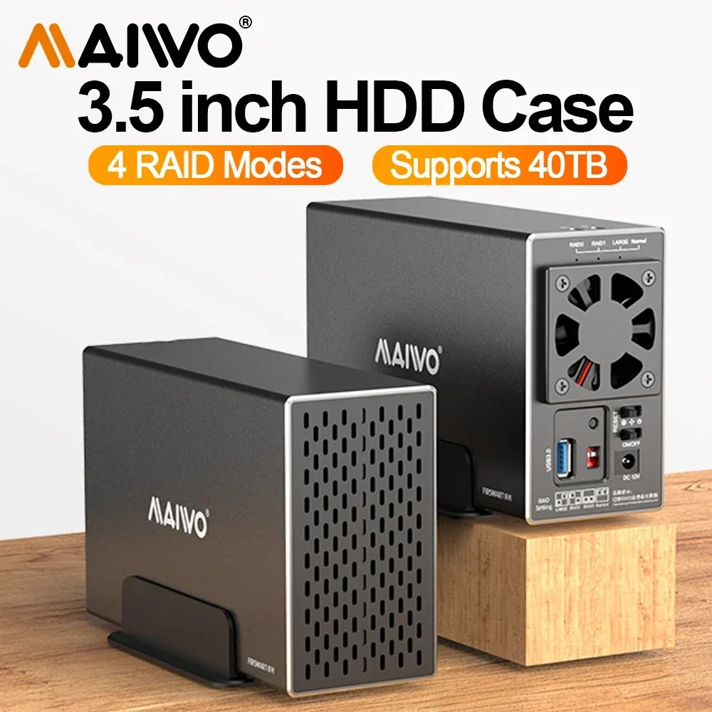 MAIWO 3,5 Zoll HDD-Gehäuse SATA RAID Speichergehäuse Dual Bay Festplatten-Dockingstation für 2,5/3,5 Zoll externe Festplattenbox Image