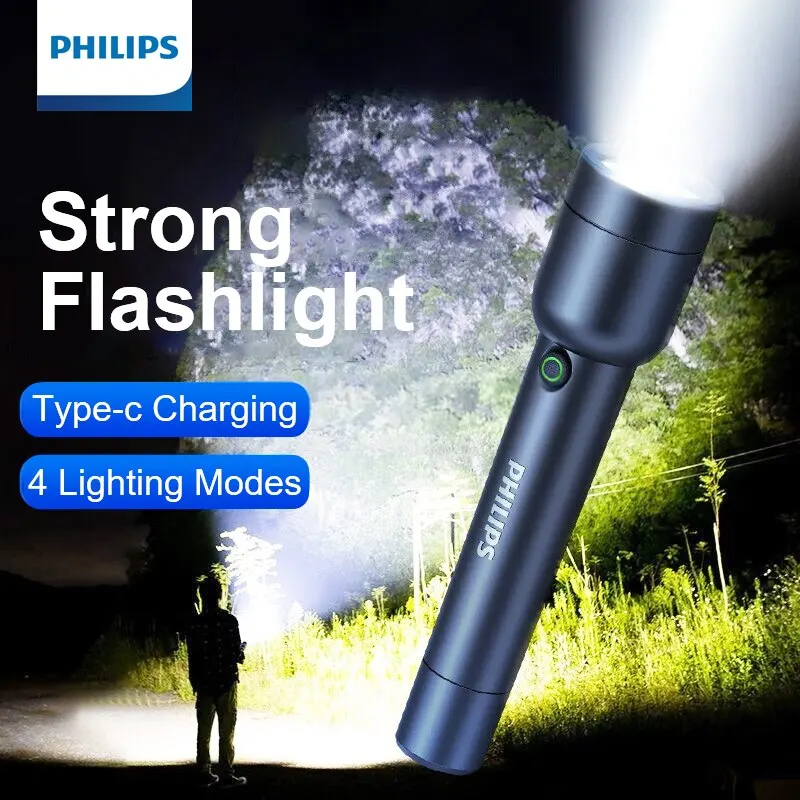 Philips led taschenlampe mit usb 18650 akku 4 beleuchtung modi wasserdicht outdoor camping selbstverteidigung taschenlampen Image