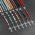 Collier chapelet religieux en fausses perles pour femmes, pendentif croix de la vierge marie, jésus, longue chaîne de perles, bijoux à la mode chrétienne pour hommes