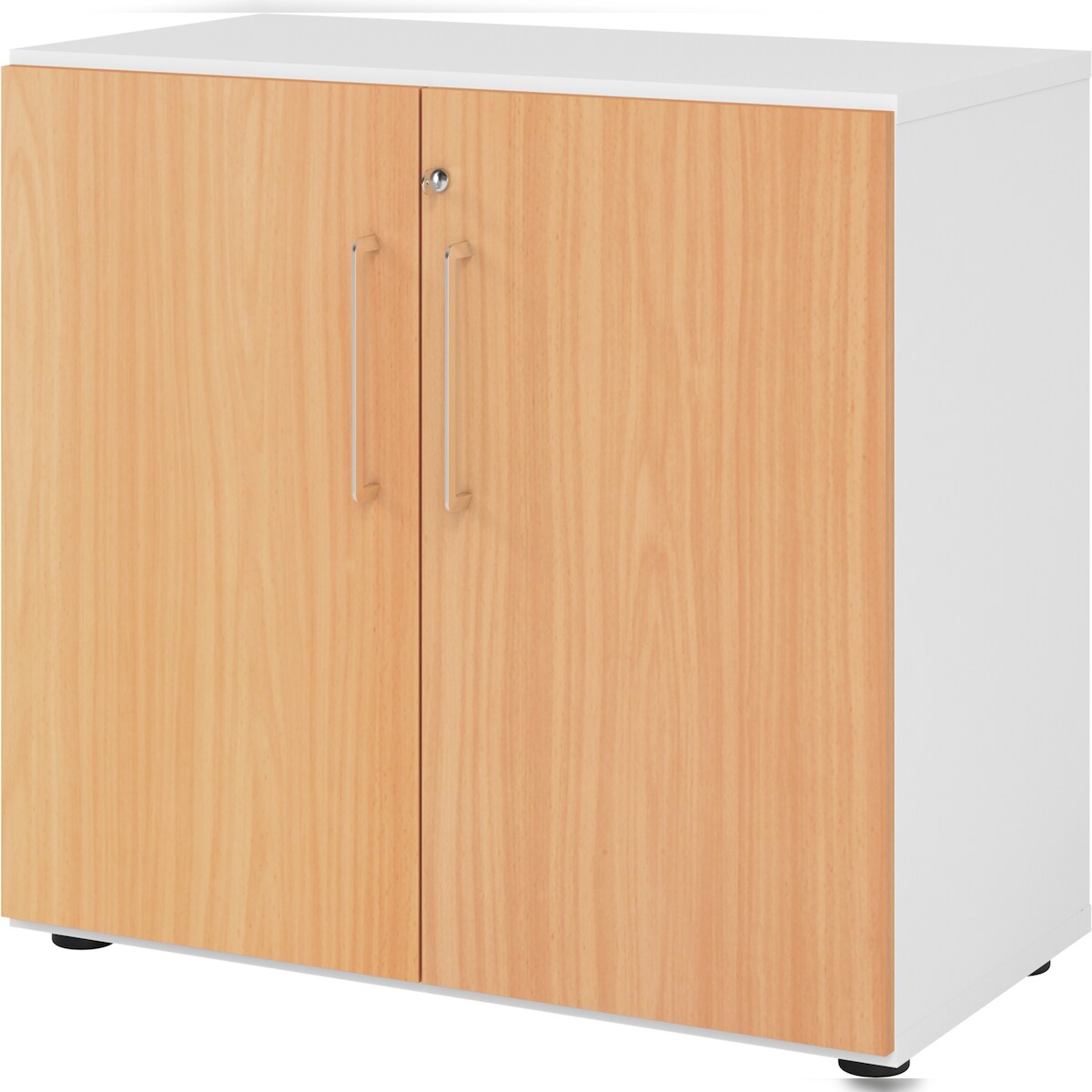 bümö Aktenschrank abschließbar, Büroschrank Holz 80cm breit in Weiß/Buche - abschließbarer Schrank mit Aktenregal für's Büro & Arbeitszimmer, Büro Image