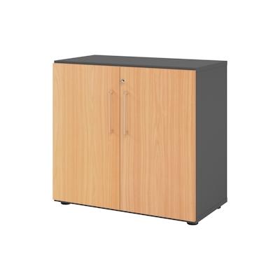 bümö Aktenschrank abschließbar, Büroschrank Holz 80cm breit in Graphit/Buche - abschließbarer Schrank mit Aktenregal für's Büro & Arbeitszimmer, Büro Image