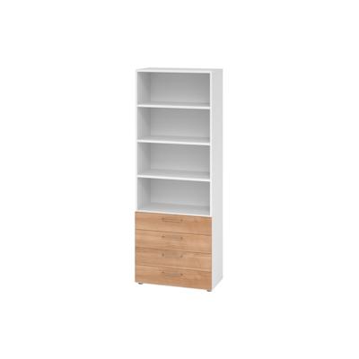 bümö smart Schubladenschrank, Büroschrank 80cm breit in Weiß/Nussbaum mit 4 Schüben & 4 Regalfächern - Bürocontainer aus Holz, Container mit Image