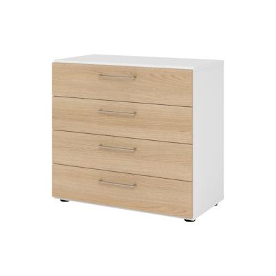 bümö smart Schubladenschrank, Büroschrank 80cm breit in Weiß/Eiche mit 4 Schüben - Bürocontainer aus Holz, Container mit Metallgriffen & Soft-Stop Image