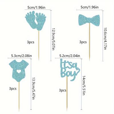 TEMU 24pcs Boy Or Girl Cupcake Toppers Glitter Bow Tie Cupcake Picks Baby Shower Cake Topper Decorations For Kids Birthday Gender Reveal Party Cake Decorations Supplies Image