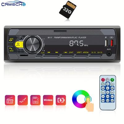 TEMU Camecho 1din With Tf Card Support Wireless Rca Fm Usb/sd/aux-in In-dash Car Radio Mp3 App Phone Remote Control With 32g Tf Cardcamera+mic