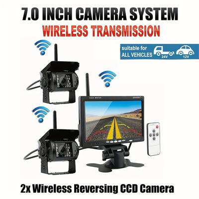 "TEMU Camecho Vehicle Truck 2 Backup Cameras & Monitor Parking Assistance System, Rear View Camera + 7"" Monitor For Rv Truck Trailer Bus"