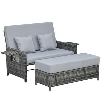 Gartensofa mit Kissen aus PE Polyrattan, Metall, Polyester, grau