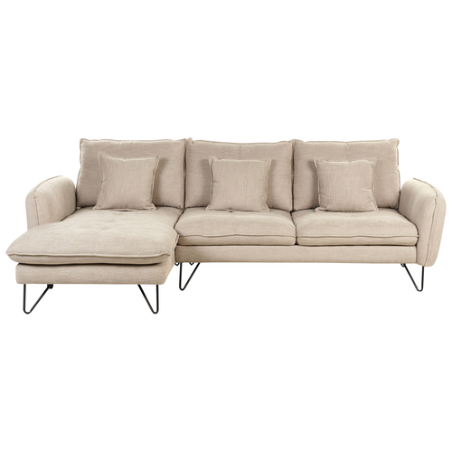 3-Sitzer Ecksofa Rechtsseitig Beige Stoffbezug Verstellbare Rückenlehne Kissen Schwarze Beine Modern Elektrisches Stoffsofa Stoffcouch