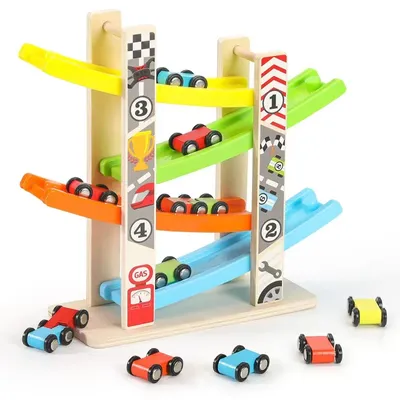 4/7 Track Wooden Ramp Racing Toddler Toy Car Set Montessori Educational Toy Game Mini Inertia Slide
