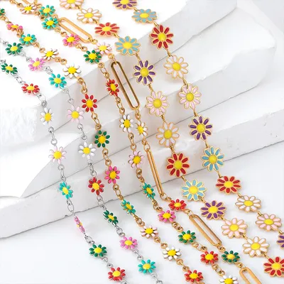 20Meters 1M Stainless Steel Crystal Flower Chain Multi-Styles Beaded Chains for Jewelry Making DIY