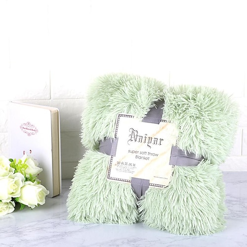 Weiche, flauschige Kunstpelz-Überwurfdecken, solide, wendbare, leichte, lange, zottelige Decke, flauschige, kuschelige, bequeme Mikrofaser-Fleece-Decken, Dekoration für Couch, Schlafsofa Image