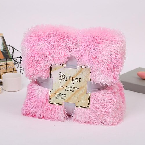 Weiche, flauschige Kunstpelz-Überwurfdecken, solide, wendbare, leichte, lange, zottelige Decke, flauschige, kuschelige, bequeme Mikrofaser-Fleece-Decken, Dekoration für Couch, Schlafsofa Image
