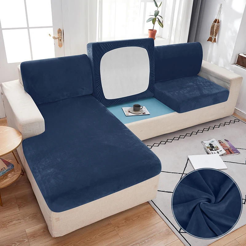 Samt Sofa Kissenbezug für Wohnzimmer einfarbig weiche Sofabezug Spandex Schonbezug Möbelschutz Stretch Couchbezug Image