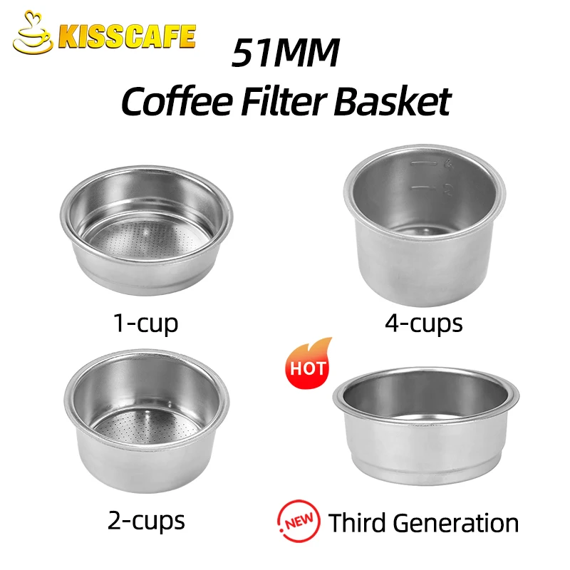 51MM Kaffee Filter Korb Ersatz Edelstahl Für Delonghi Boden Siebträger Espresso Gute Zubehör Barista Werkzeug