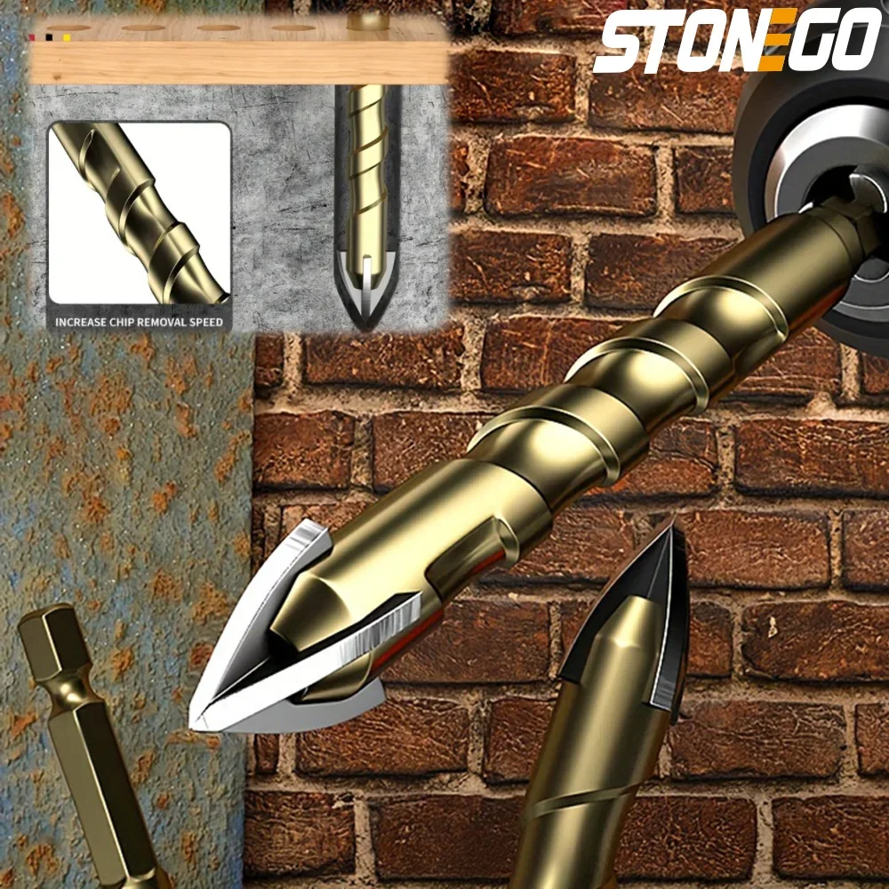 STONEGO Kreuz-Sechskant-Fliesenbohrer – Hartmetall-Glas-Keramik-Betonbohrer, Größen 3/4/5/6/8/10/12 mm, Wolframstahl, Sechskantgriff Image