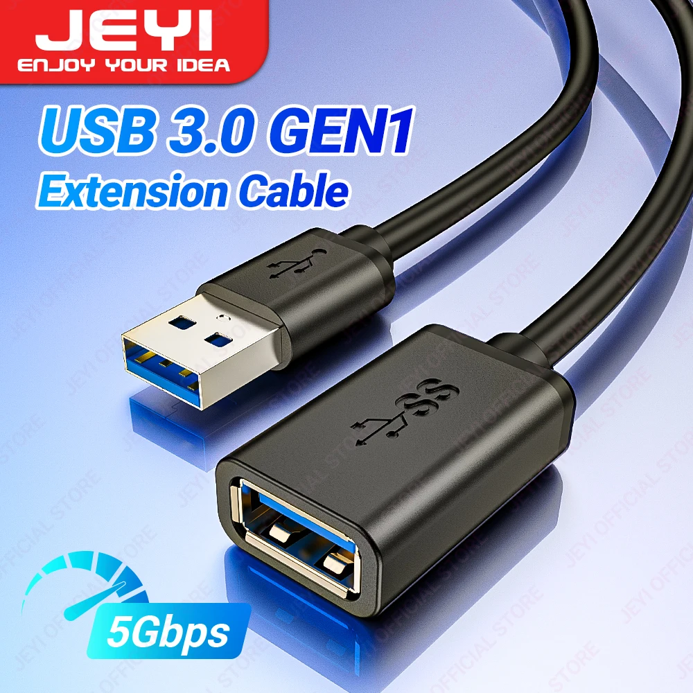 JEYI USB-Verlängerungskabel, USB 3.0 GEN1 5G verlängertes Stecker-zu-Buchse-Kabel, schnelle Datenübertragung, kompatible Tastatur, Maus, Flash-Laufwerk Image