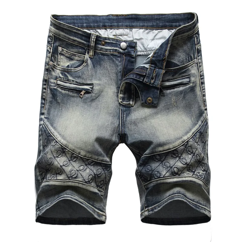 Multi-Pocket Zipper Vintage Jeans Männlich Sommer Neue Mode Denim Shorts für Männer Stretch Gerade Casual Denim Shorts Grau blau