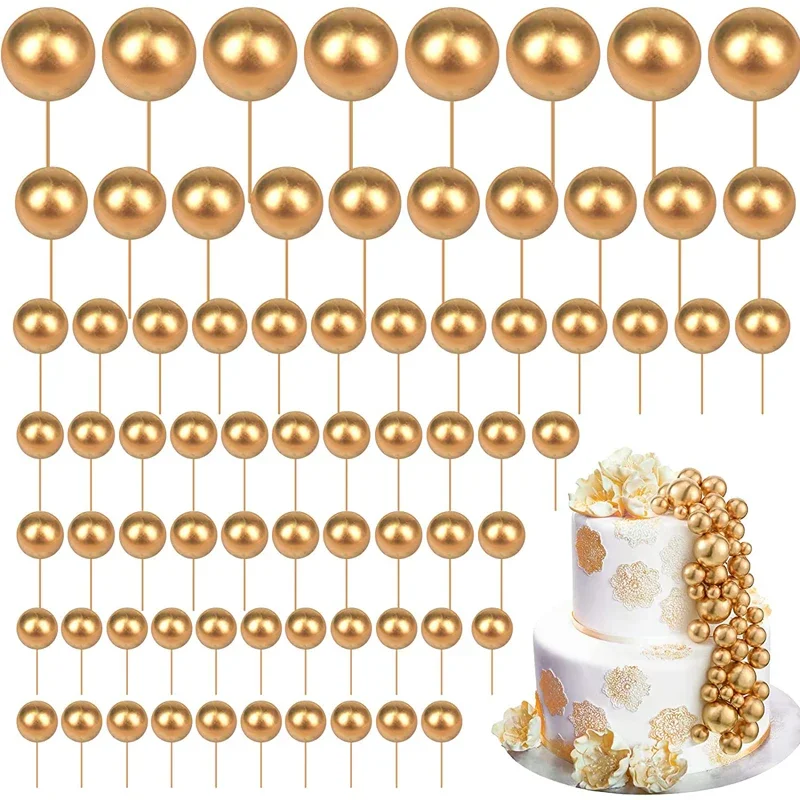 80 pezzi palline d'oro cake topper mini palloncini cake toppers palla di schiuma d'argento decorazioni per torte cake insert topper per festa di compleanno