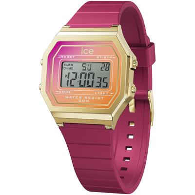 Chronograph ICE-WATCH "ICE digit retro sunset - Small", lila (fuchsia), Armbanduhren, Damen, Quarzuhr, Armbanduhr, Damenuhr, digital, Silikonarmband, Stoppfunktion