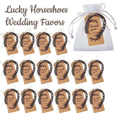 20-50PCS Lucky Horseshoes Wedding Favors Rustic Craft Horseshoe Gifts With Thank Tags And Gift Bags