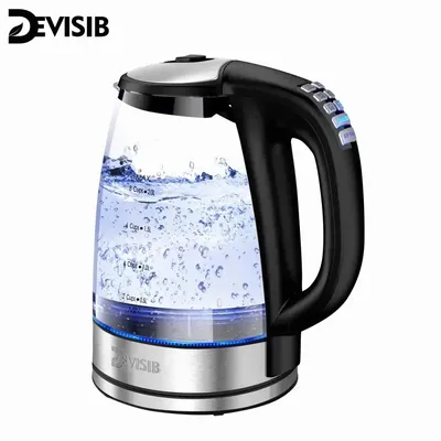 DEVISIB 2.0L Electric Glass Kettle 2200W with Temperature Control 4-Hour Keep Warm Auto-Off Boil-Dry