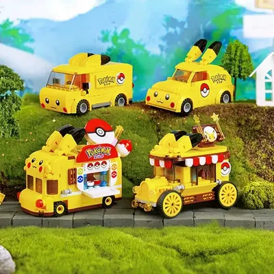Pokemon Building Blocks Pikachu Mini Food Car Bus Model Bricks Desktop Decoration Ornaments Children
