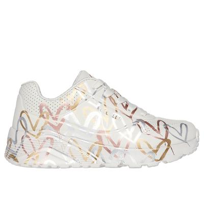 Skechers Girl's x JGoldcrown: Uno Lite - Metallic Love Sneaker | Size 1.0 | Natural | Synthetic | Machine Washable
