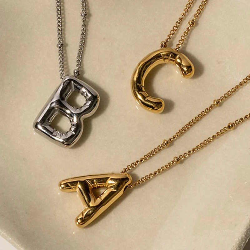 Personalisierte Ballonblase mit 26 Initialen, Anhänger-Halsketten für Damen und Herren, Edelstahl, klobige Alphabet-Buchstaben, Halsreifen, Geschenke Image