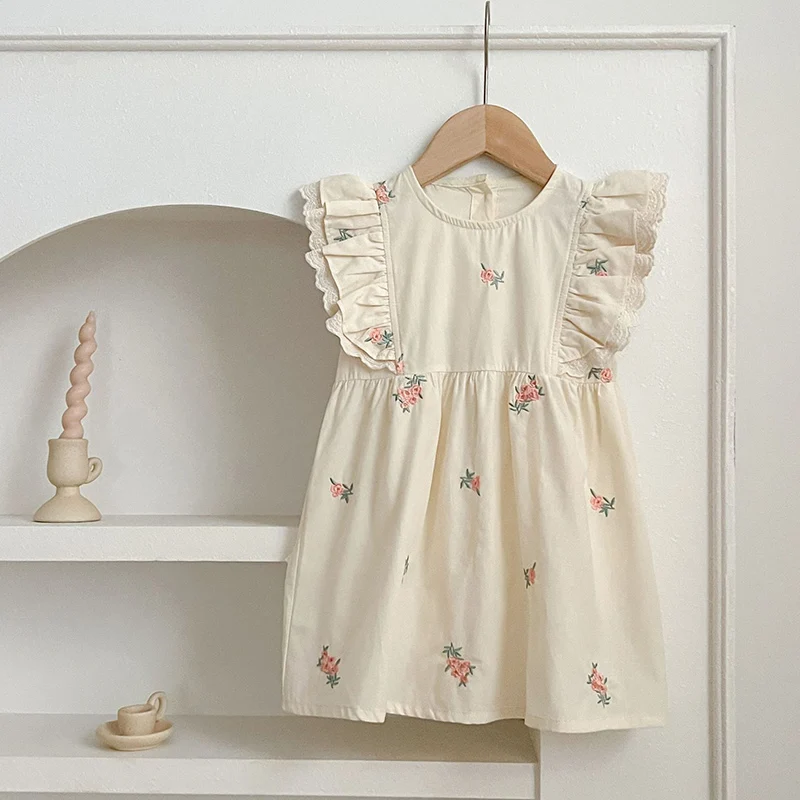Sommer Kinder Kleider Baby Mädchen Mode Kleidung Neue Kinder Ärmellose Stickerei Backless Baumwolle Kleider 2-7Y Kleinkind Kleidung Image
