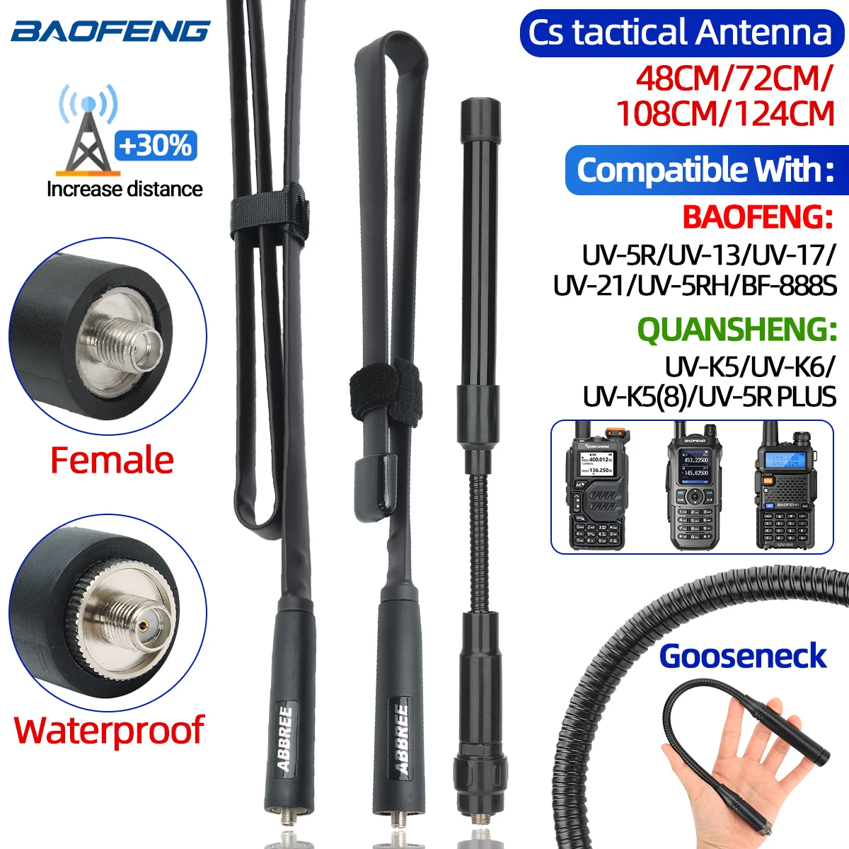 Abbree cs taktische Antenne sma-weiblich Dualband UKW UHF 144/430MHz faltbar für Walkie Talkie Baofeng UV-13PRO UV-5R Quan sheng Image