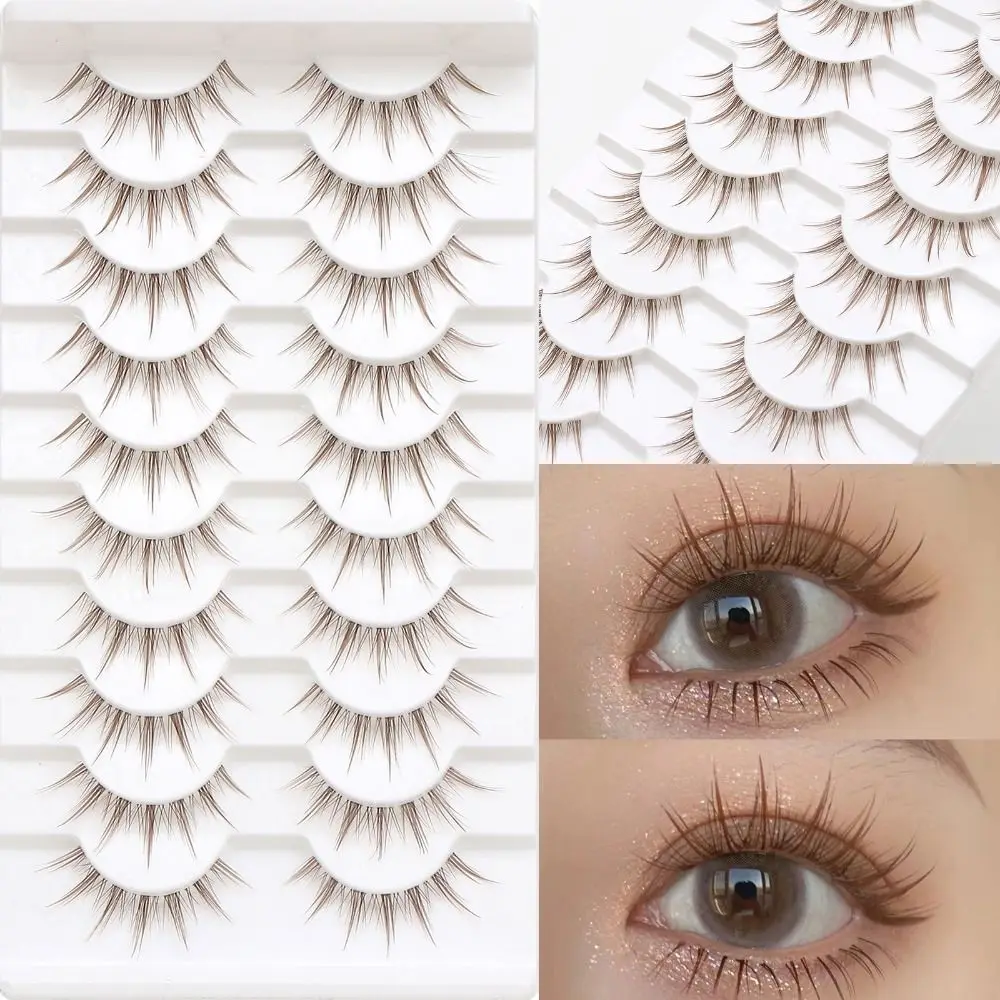 Braune falsche Wimpern Manga Wimpern natürlichen Look gefälschte Wimpern 3d Faux Nerz Wimpern dramatische Anime Wimpern Cosplay stachelige Wimpern Image