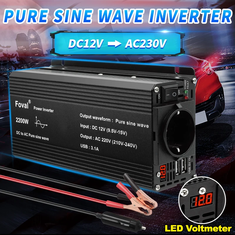 Reiner Sinus-Wechselrichter DC 12 V zu AC 220 V 230 V 1500 W/2200 W/2600 W/3000 W Spannungsübertragungskonverter EU-Buchse Autozubehör Image