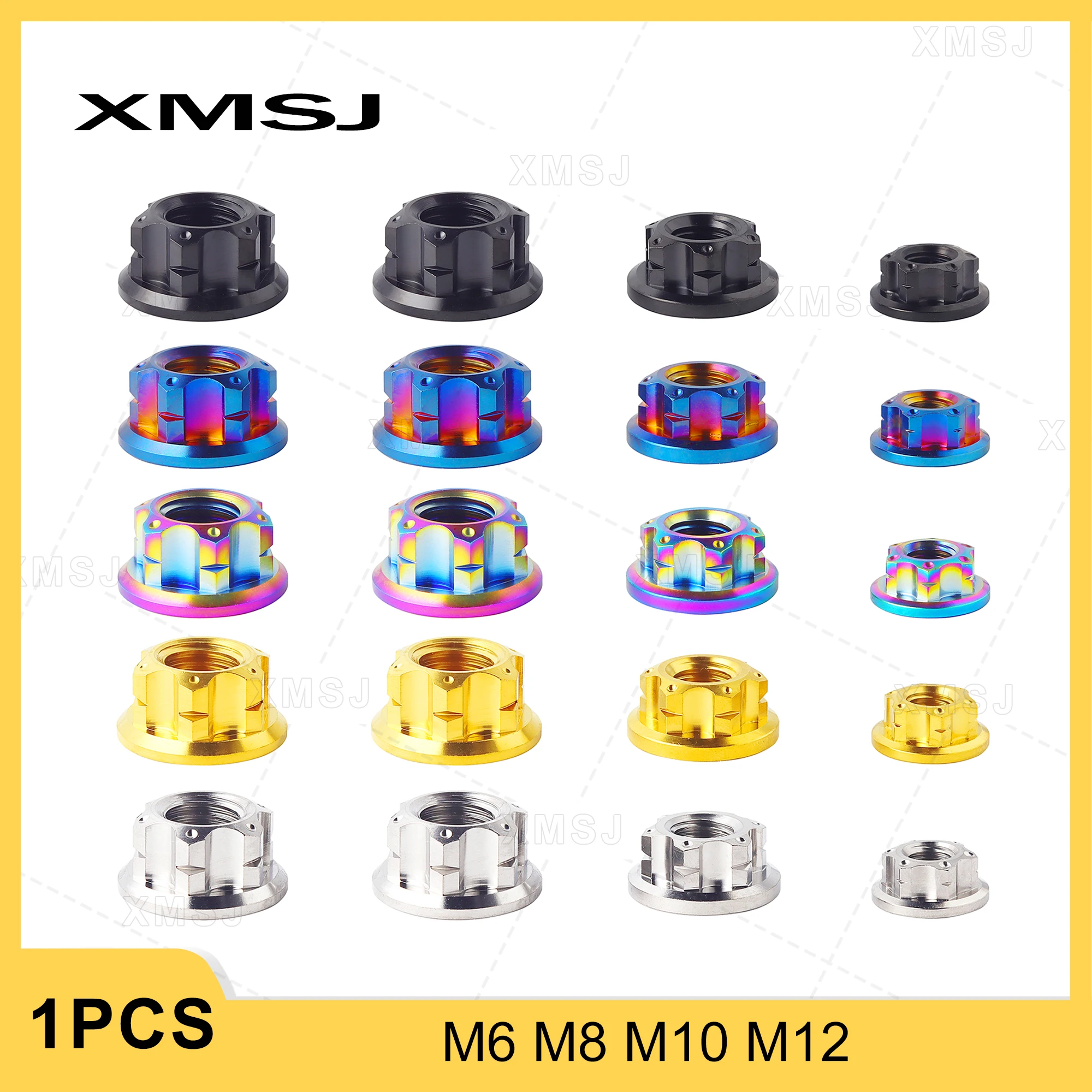 XMSJ Titanmuttern M6 M8 M10 M12 Sechskant-Sechskantflansch Hinterachsmutter für Fahrrad, Motorrad, Titanim-Befestigungselement Image