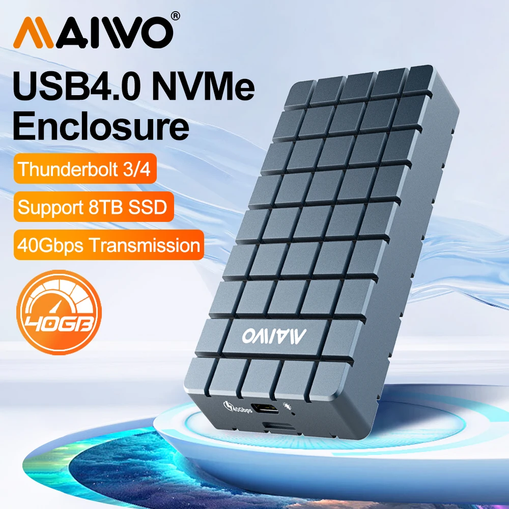 MAIWO USB 4.0 40 Gbit/s M.2 NVMe SSD-Gehäuse, kompatibel mit M2 auf Typ-C 4.0 8 TB Solid-State-Laufwerksgehäuse mit Thunderbolt 4/3 Hardbox Image