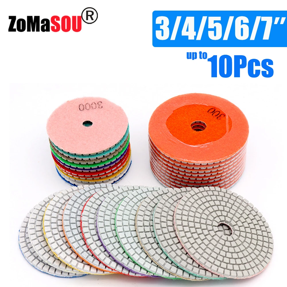 3/4/5/6/7 Zoll Diamant-Polierpads, trockenes/nasses Buff-Scheiben-Schleifmittel für Bohrer, Schleifen, Granit, Marmor, Quarz, Fliesen, Glas, Schleifwerkzeug Image