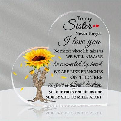 TEMU Sisters Gifts From Sister Acrylic Plaque Sister Birthday Gifts From Sister Paperweight, Sister Birthday Gift Ideas, Birthday Gifts For Women Sister Sunflower Heart Table Decoration