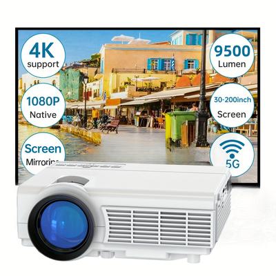 TEMU 1080p Projector 5g , 9500 Portable Projector 4k , & Movie Projector Compatible Tv Smartphone & Tablet Laptop Hd Usb Tf