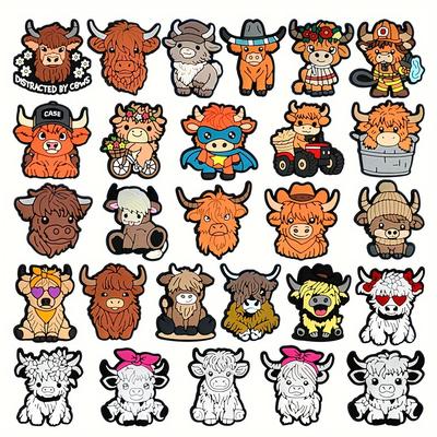 TEMU 27pcs Brave Cow Pvc Shoe Charms Set: 27 Pieces For Clogs, Bubble Slides, Sandals - Perfect Gift For Birthday, Christmas, Valentine's Day, , Or Party Favors