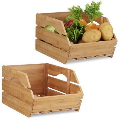 Relaxdays - 2 x Universal Stapelkiste aus Bambus, offene Aufbewahrungsbox, stabil, Stapelbox, Image