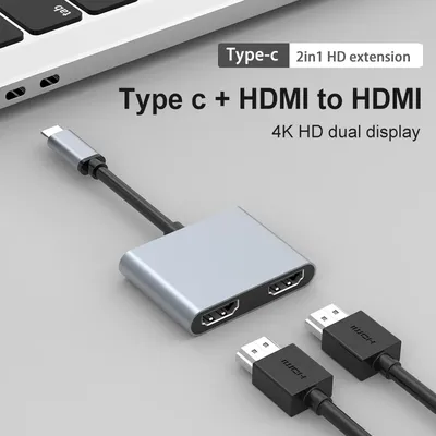 USB C to Dual HDMI Adapter 4K @60hz Type C to HDMI Converter for MacBook Pro Air LenovoYoga