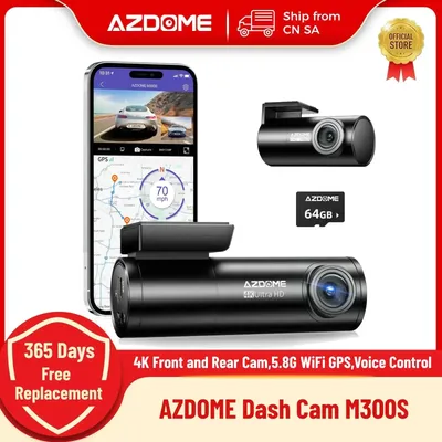 AZDOME M300S 4K Dash Cam Front and Rear, 5.8G WiFi GPS Dash Camera for Cars, Free 64GB SD Card,